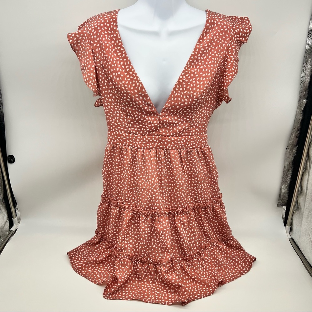 Pink and Orange Flutter Sleeve Smocked Mini Dress
